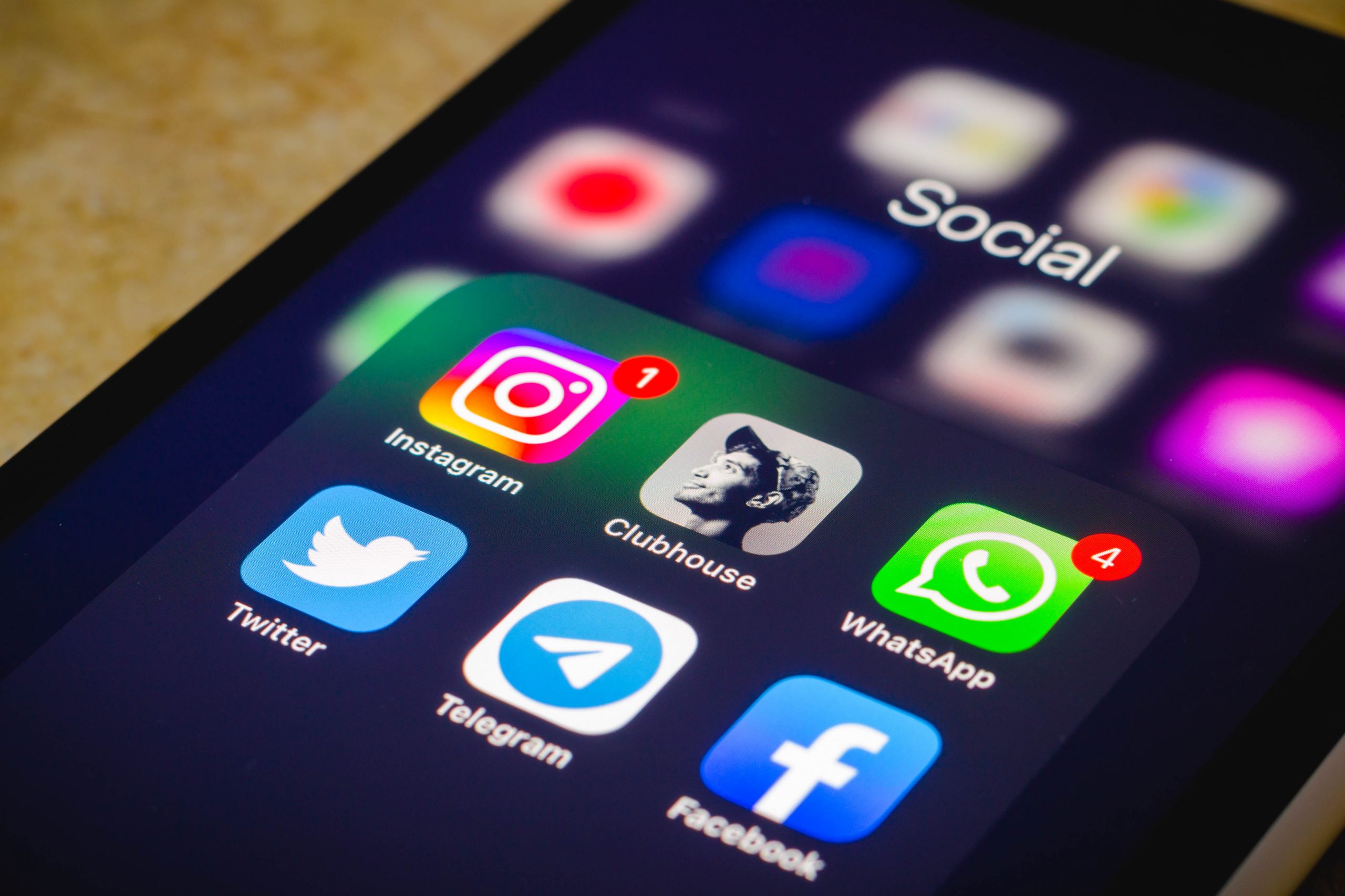 Mobile Phone with Social Media apps displayed